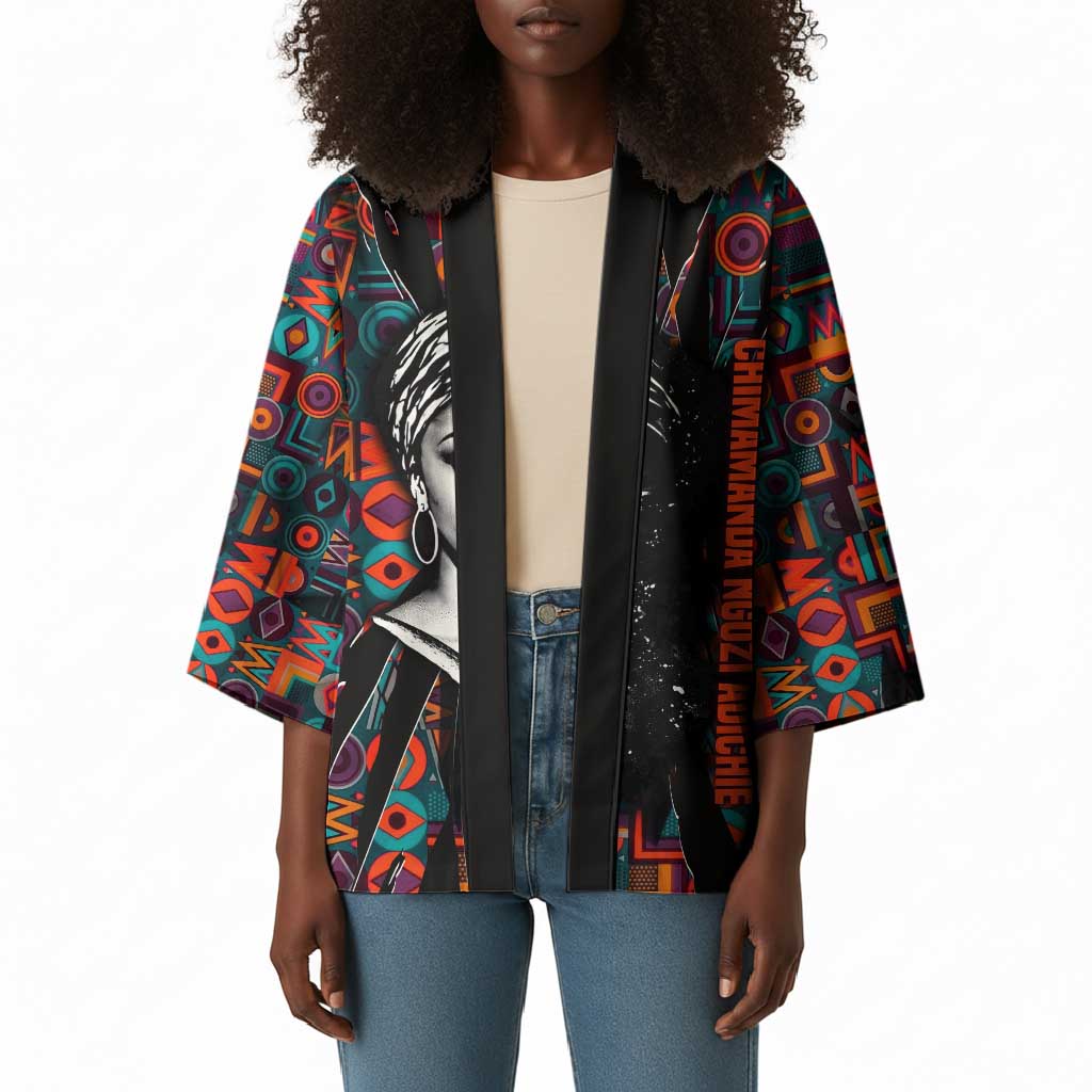 Chimamanda Ngozi Adichie Kimono with Monochrome Portrait, The Danger of a Single Story Quote - African Pride