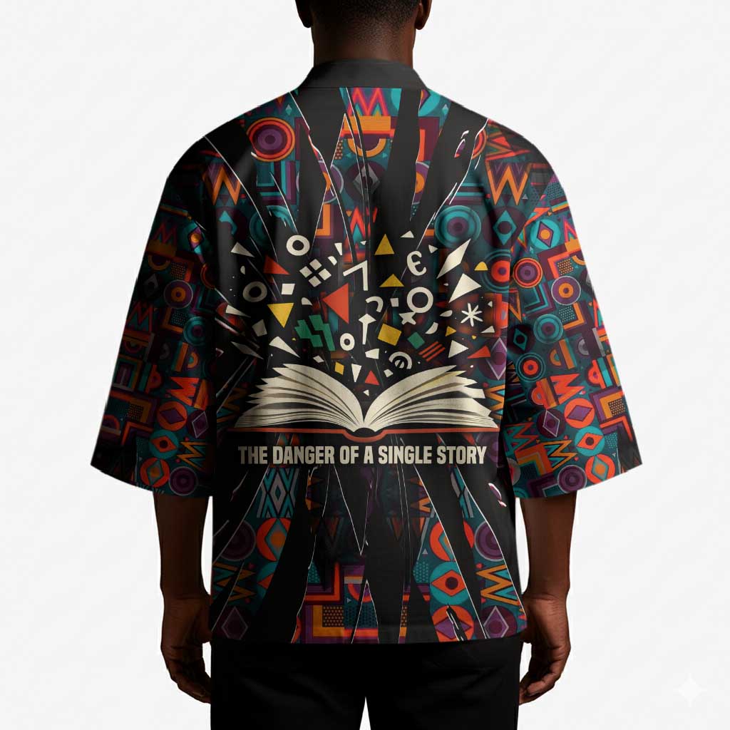 Chimamanda Ngozi Adichie Kimono with Monochrome Portrait, The Danger of a Single Story Quote - African Pride