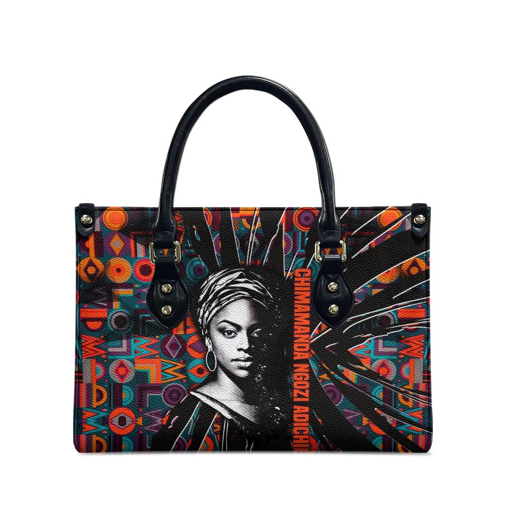 Chimamanda Ngozi Adichie Leather Bag with Monochrome Portrait, The Danger of a Single Story Quote - African Pride