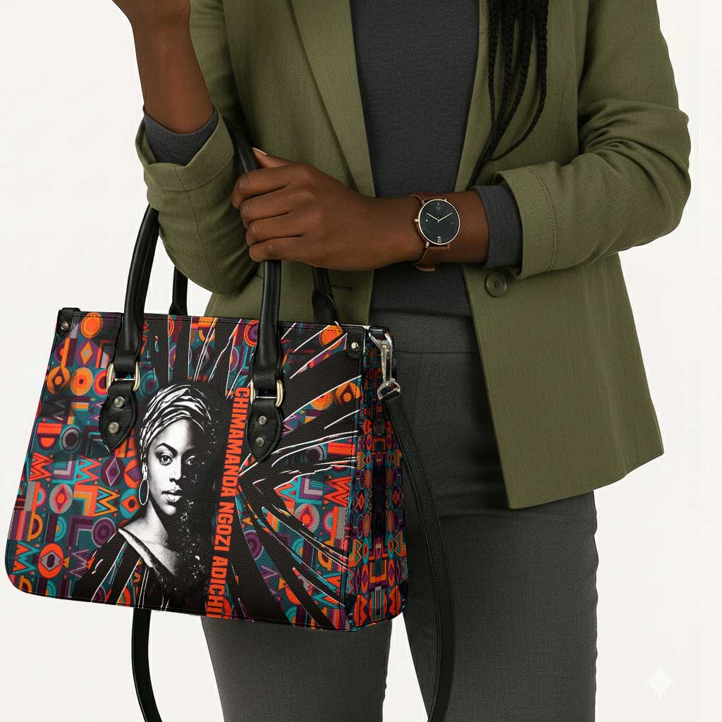 Chimamanda Ngozi Adichie Leather Bag with Monochrome Portrait, The Danger of a Single Story Quote - African Pride