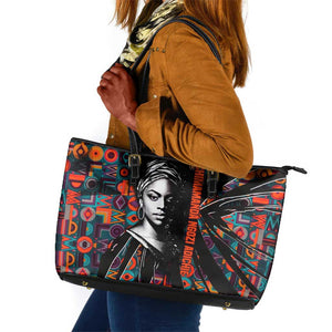 Chimamanda Ngozi Adichie Leather Tote Bag with Monochrome Portrait, The Danger of a Single Story Quote - African Pride