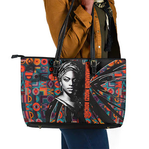 Chimamanda Ngozi Adichie Leather Tote Bag with Monochrome Portrait, The Danger of a Single Story Quote - African Pride