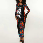 Chimamanda Ngozi Adichie Long Sleeve Bodycon Dress with Monochrome Portrait, The Danger of a Single Story Quote - African Pride