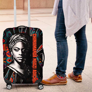 Chimamanda Ngozi Adichie Luggage Cover with Monochrome Portrait, The Danger of a Single Story Quote - African Pride