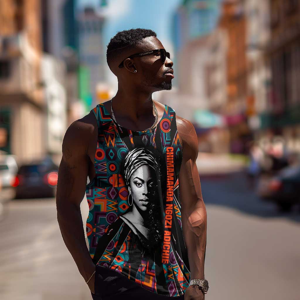 Chimamanda Ngozi Adichie Men Tank Top with Monochrome Portrait, The Danger of a Single Story Quote - African Pride