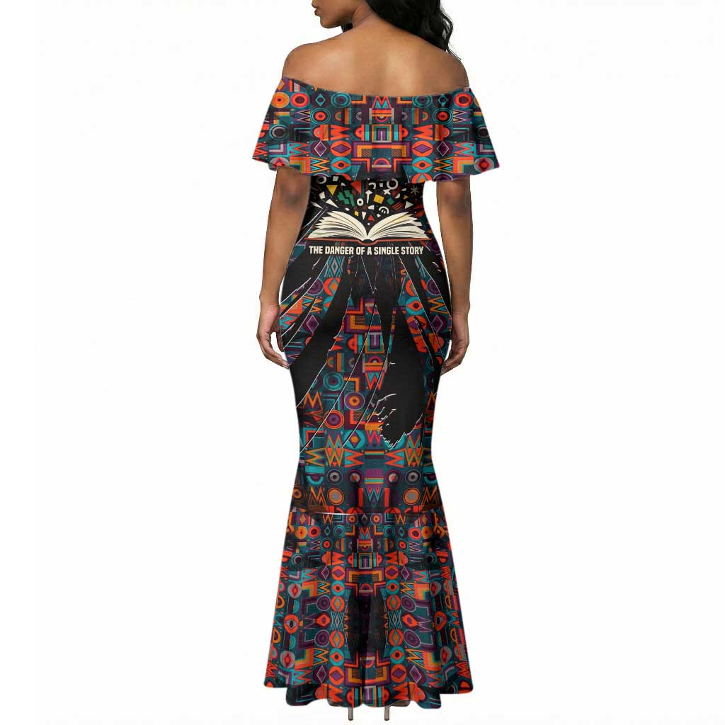 Chimamanda Ngozi Adichie Mermaid Dress with Monochrome Portrait, The Danger of a Single Story Quote - African Pride