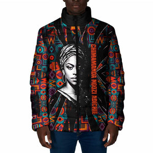 Chimamanda Ngozi Adichie Padded Jacket with Monochrome Portrait, The Danger of a Single Story Quote - African Pride