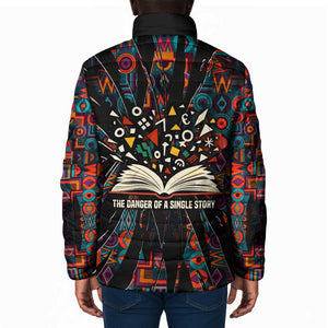 Chimamanda Ngozi Adichie Padded Jacket with Monochrome Portrait, The Danger of a Single Story Quote - African Pride