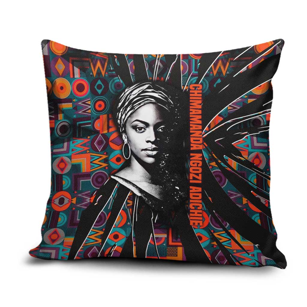 Chimamanda Ngozi Adichie Pillow Cover with Monochrome Portrait, The Danger of a Single Story Quote - African Pride