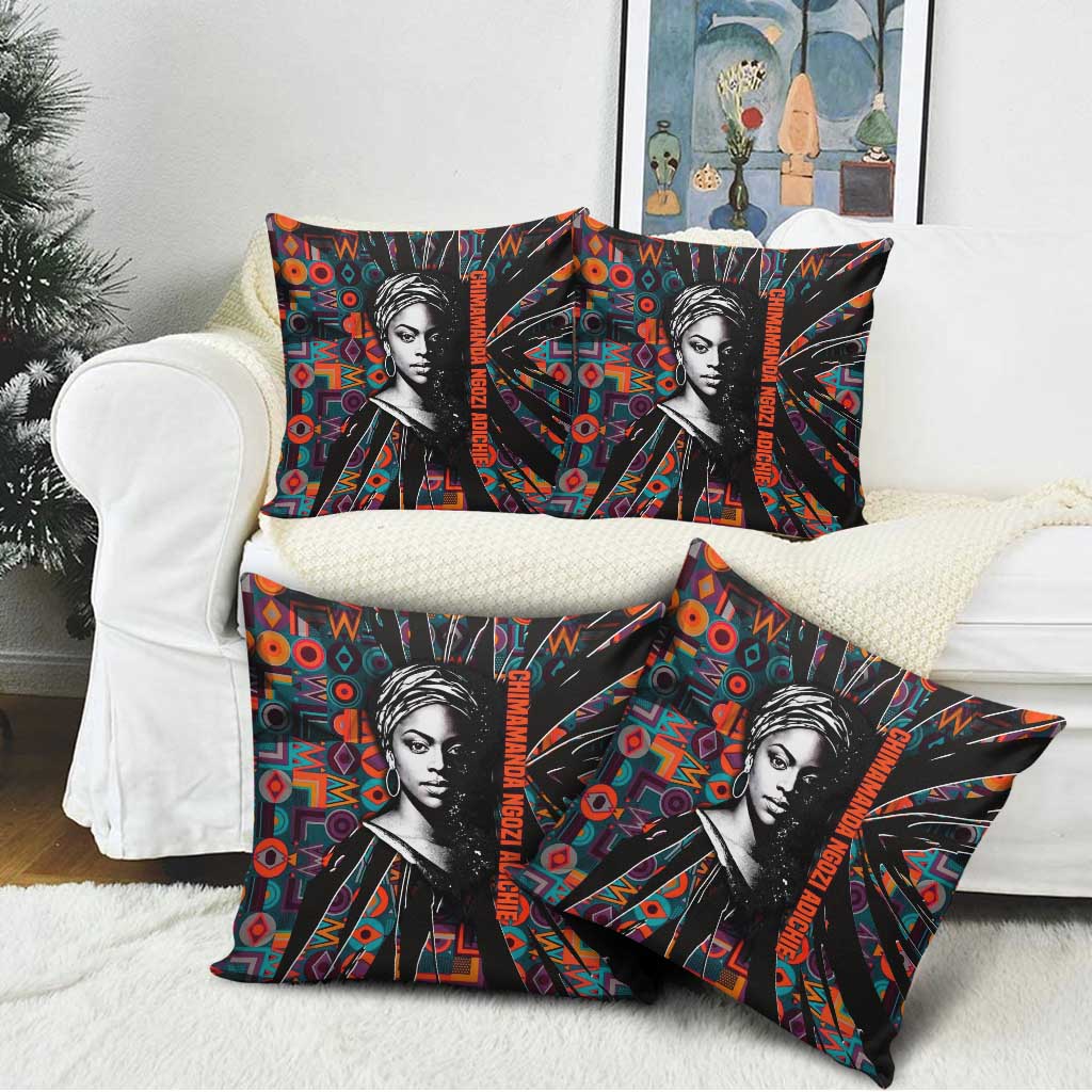 Chimamanda Ngozi Adichie Pillow Cover with Monochrome Portrait, The Danger of a Single Story Quote - African Pride