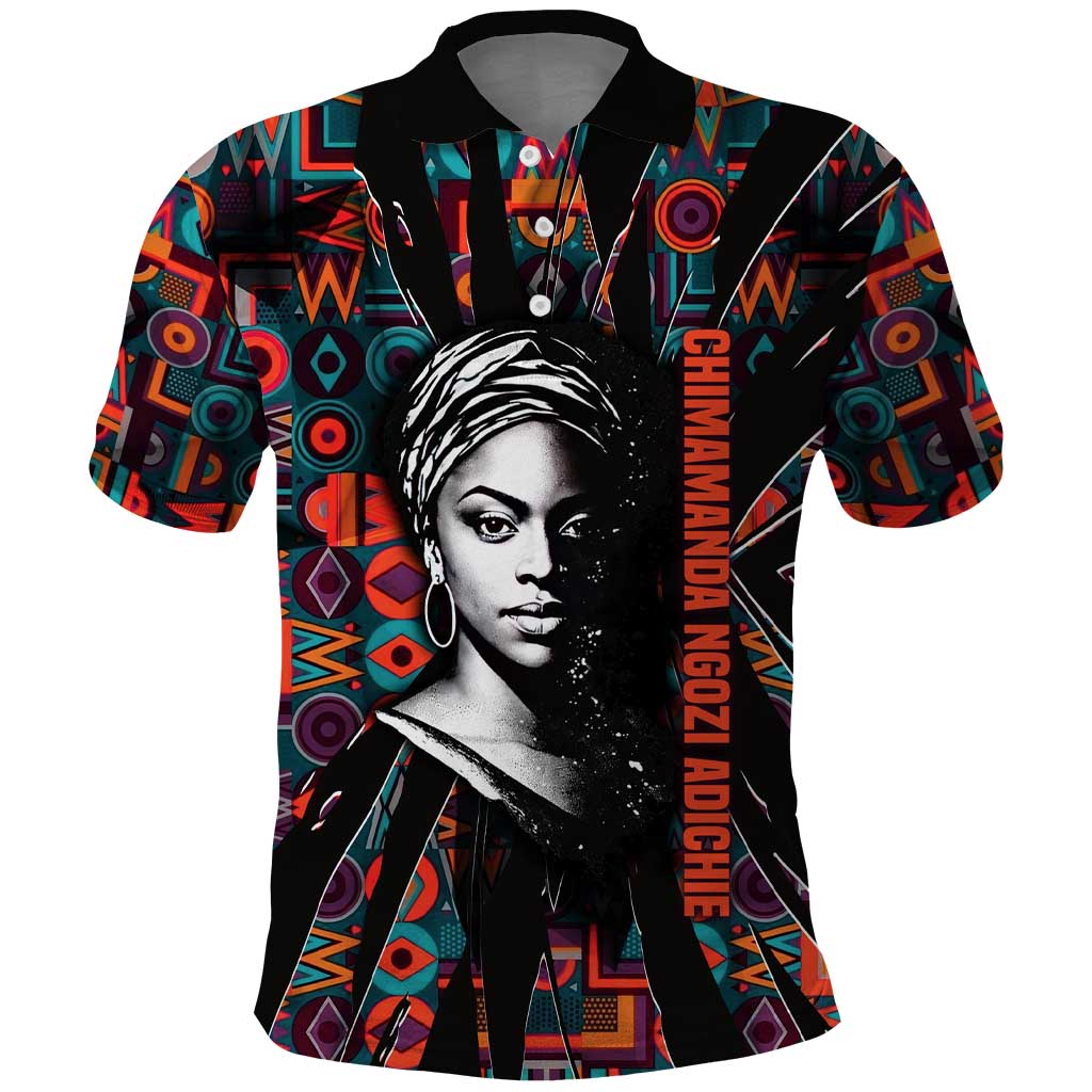 Chimamanda Ngozi Adichie Polo Shirt with Monochrome Portrait, The Danger of a Single Story Quote - African Pride