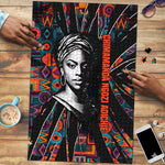 Chimamanda Ngozi Adichie Puzzle with Monochrome Portrait, The Danger of a Single Story Quote - African Pride