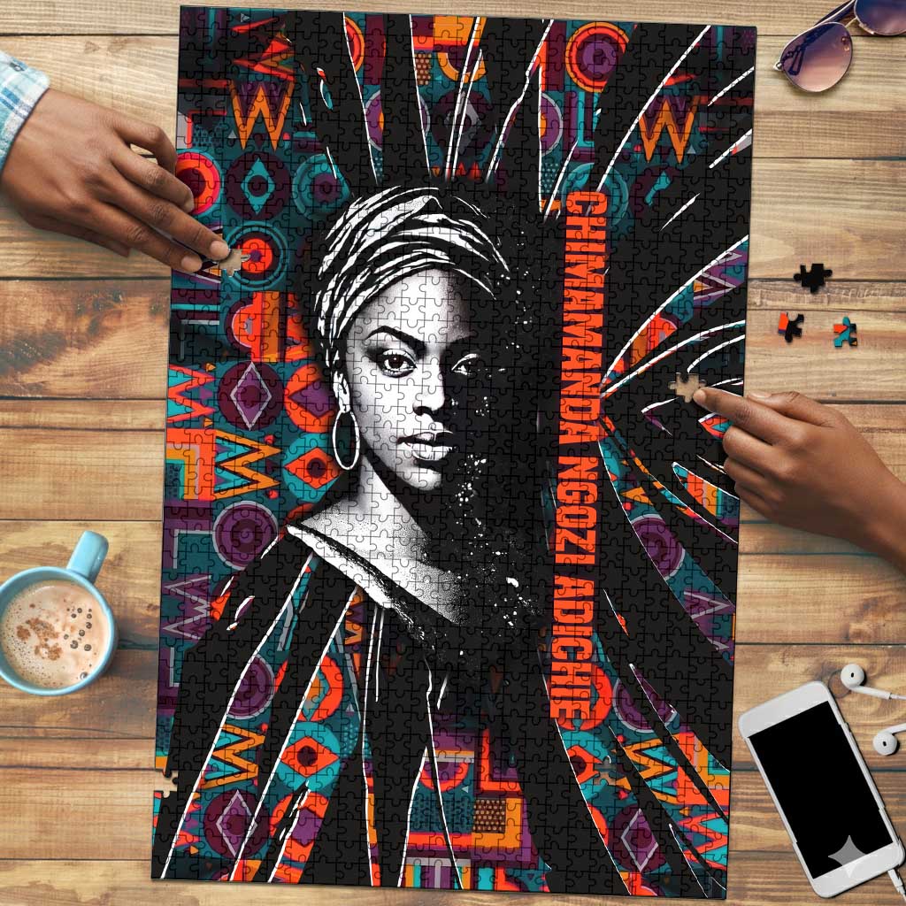 Chimamanda Ngozi Adichie Puzzle with Monochrome Portrait, The Danger of a Single Story Quote - African Pride