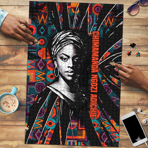 Chimamanda Ngozi Adichie Puzzle with Monochrome Portrait, The Danger of a Single Story Quote - African Pride
