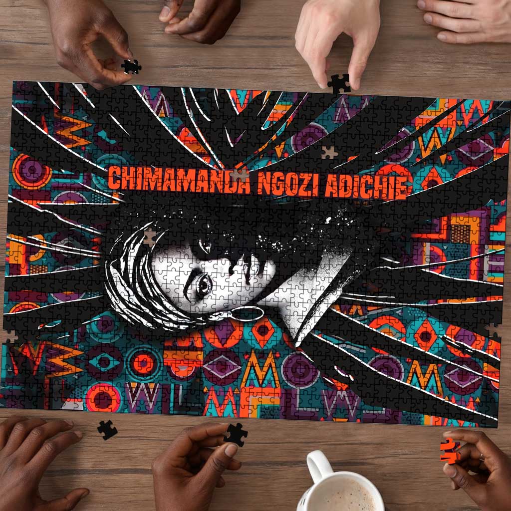 Chimamanda Ngozi Adichie Puzzle with Monochrome Portrait, The Danger of a Single Story Quote - African Pride