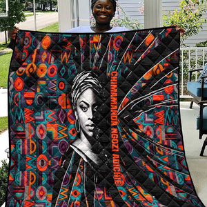 Chimamanda Ngozi Adichie Quilt with Monochrome Portrait, The Danger of a Single Story Quote - African Pride
