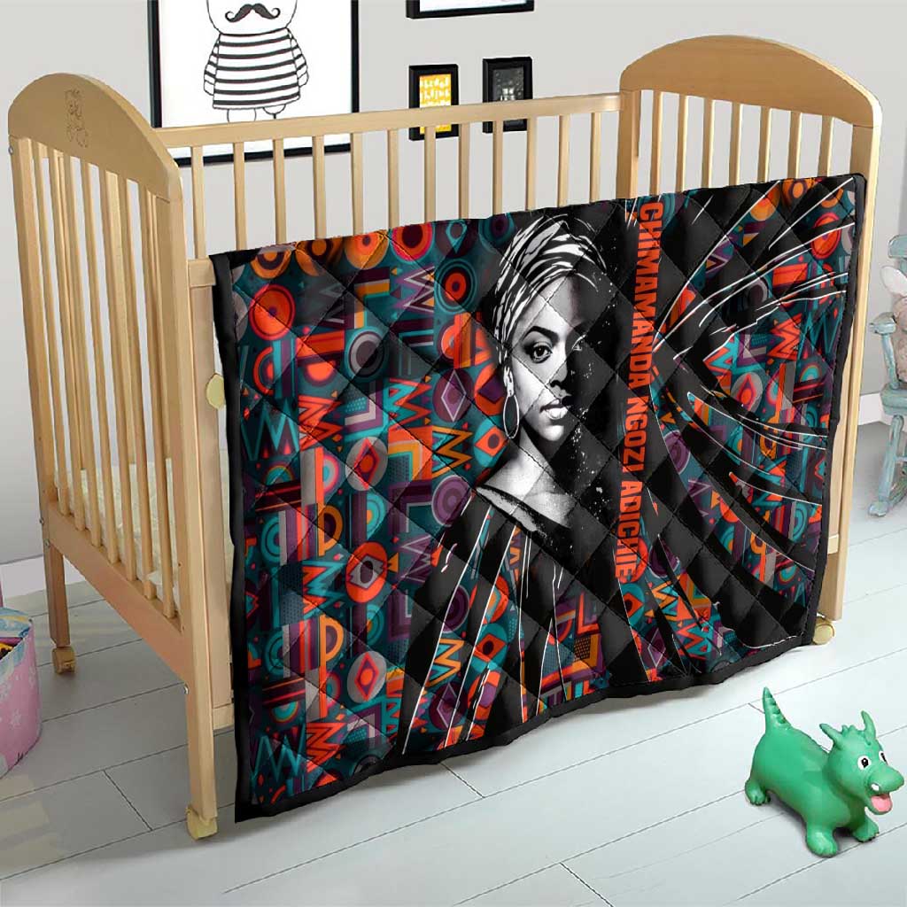 Chimamanda Ngozi Adichie Quilt with Monochrome Portrait, The Danger of a Single Story Quote - African Pride