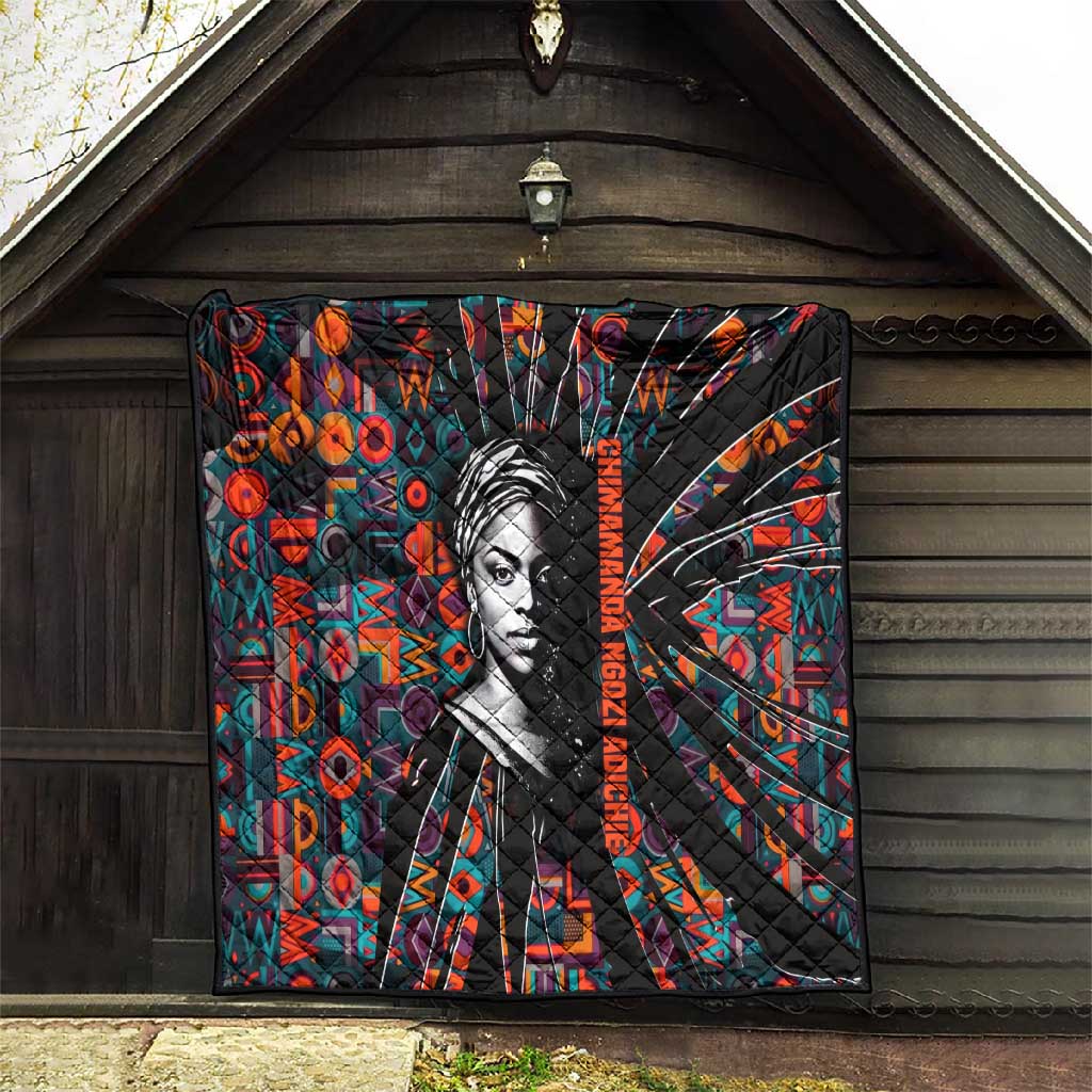 Chimamanda Ngozi Adichie Quilt with Monochrome Portrait, The Danger of a Single Story Quote - African Pride