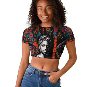 Chimamanda Ngozi Adichie Raglan Cropped T shirt with Monochrome Portrait, The Danger of a Single Story Quote - African Pride
