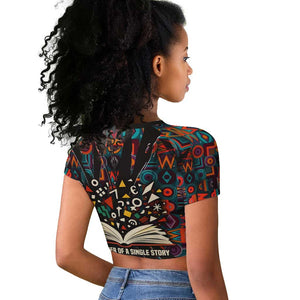 Chimamanda Ngozi Adichie Raglan Cropped T shirt with Monochrome Portrait, The Danger of a Single Story Quote - African Pride