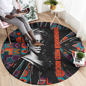 Chimamanda Ngozi Adichie Round Carpet with Monochrome Portrait, The Danger of a Single Story Quote - African Pride