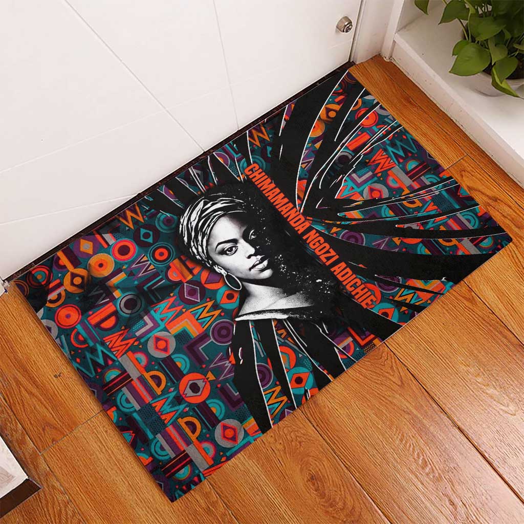 Chimamanda Ngozi Adichie Rubber Doormat with Monochrome Portrait, The Danger of a Single Story Quote - African Pride