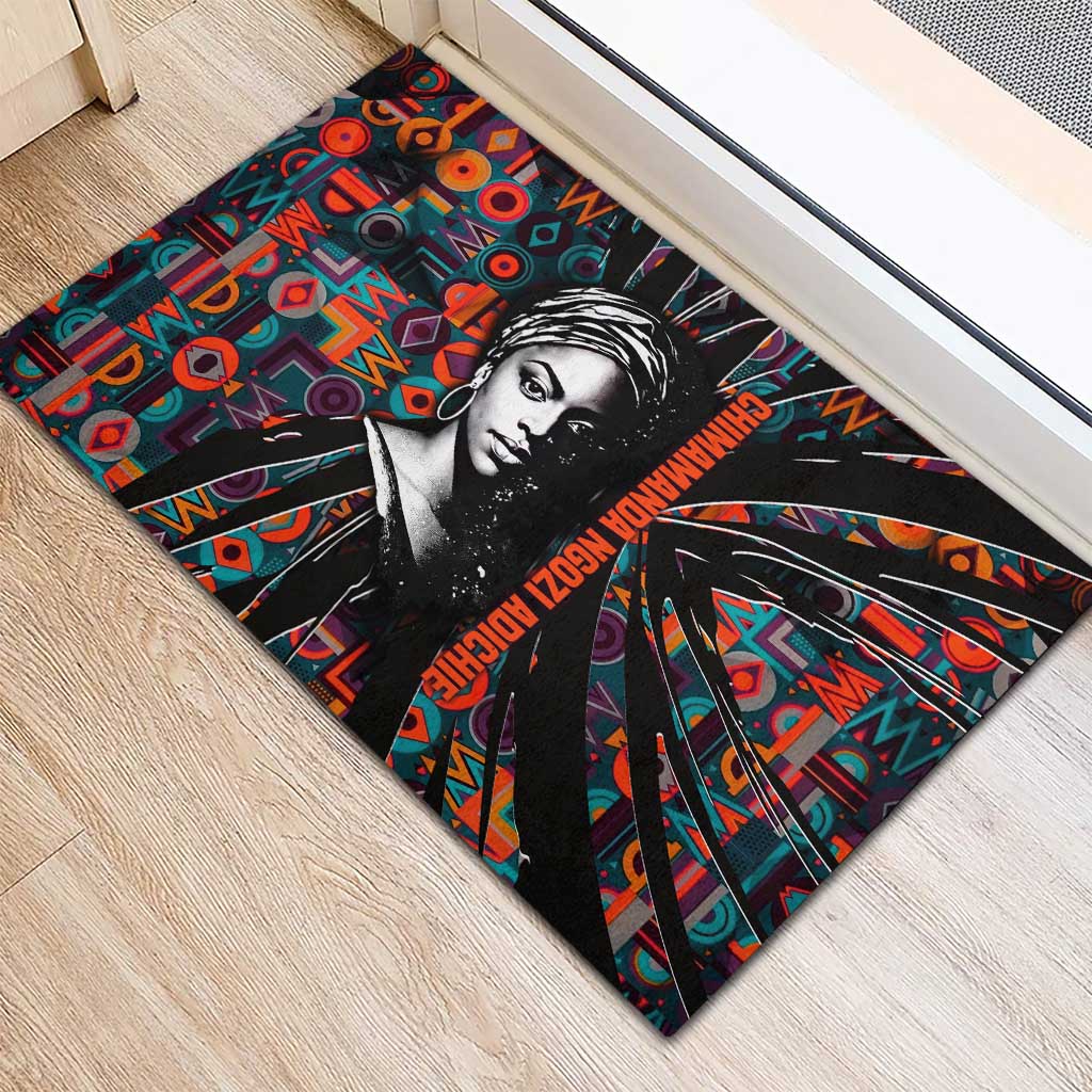 Chimamanda Ngozi Adichie Rubber Doormat with Monochrome Portrait, The Danger of a Single Story Quote - African Pride