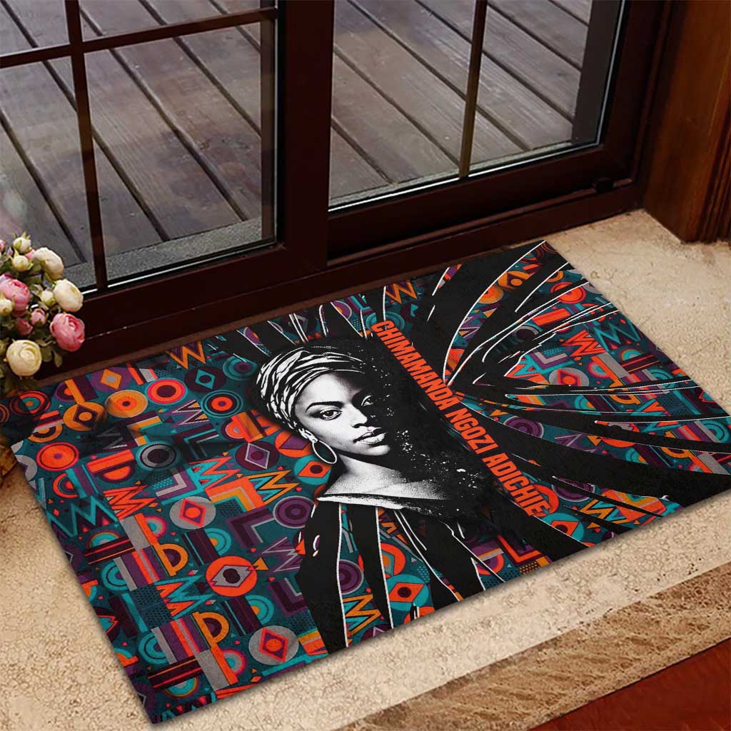 Chimamanda Ngozi Adichie Rubber Doormat with Monochrome Portrait, The Danger of a Single Story Quote - African Pride