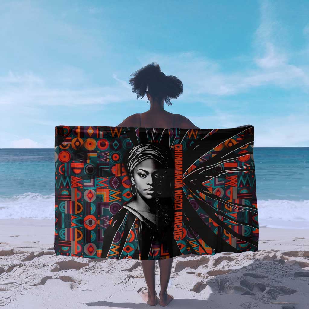 Chimamanda Ngozi Adichie Sarong with Monochrome Portrait, The Danger of a Single Story Quote - African Pride