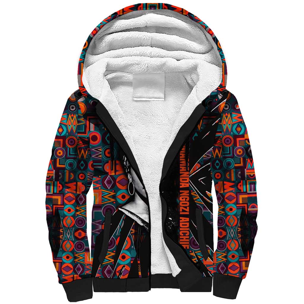 Chimamanda Ngozi Adichie Sherpa Hoodie with Monochrome Portrait, The Danger of a Single Story Quote - African Pride