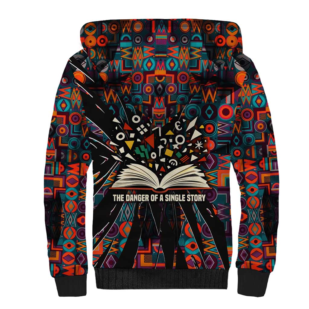 Chimamanda Ngozi Adichie Sherpa Hoodie with Monochrome Portrait, The Danger of a Single Story Quote - African Pride