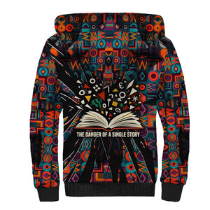 Chimamanda Ngozi Adichie Sherpa Hoodie with Monochrome Portrait, The Danger of a Single Story Quote - African Pride