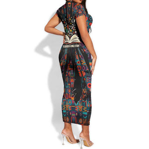Chimamanda Ngozi Adichie Short Sleeve Bodycon Dress with Monochrome Portrait, The Danger of a Single Story Quote - African Pride