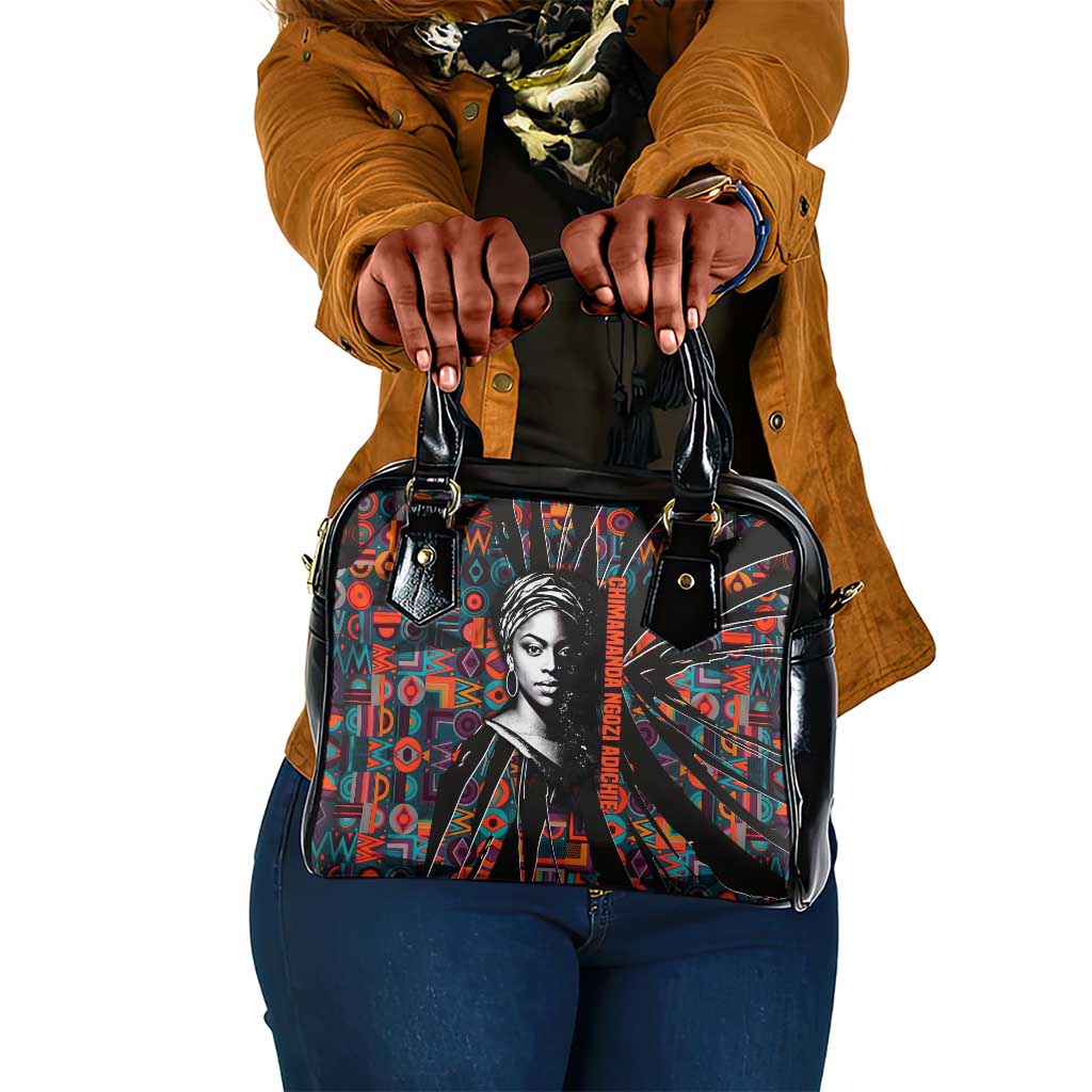 Chimamanda Ngozi Adichie Shoulder Handbag with Monochrome Portrait, The Danger of a Single Story Quote - African Pride