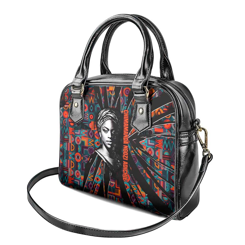 Chimamanda Ngozi Adichie Shoulder Handbag with Monochrome Portrait, The Danger of a Single Story Quote - African Pride