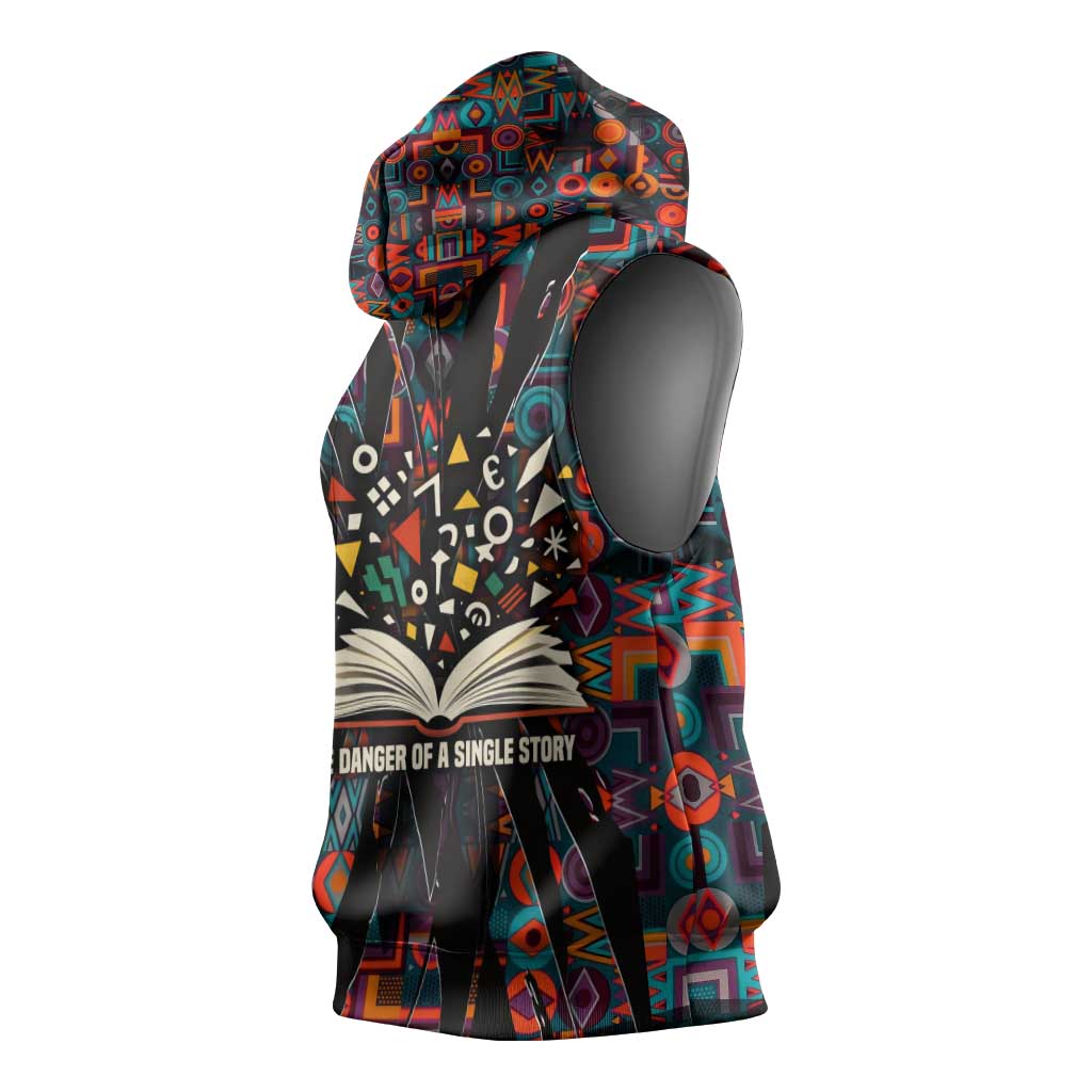 Chimamanda Ngozi Adichie Sleeveless Hoodie with Monochrome Portrait, The Danger of a Single Story Quote - African Pride