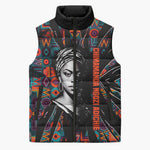 Chimamanda Ngozi Adichie Sleeveless Puffer Jacket with Monochrome Portrait, The Danger of a Single Story Quote - African Pride