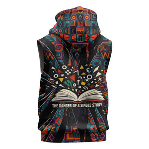 Chimamanda Ngozi Adichie Sleeveless Zip Hoodie with Monochrome Portrait, The Danger of a Single Story Quote - African Pride
