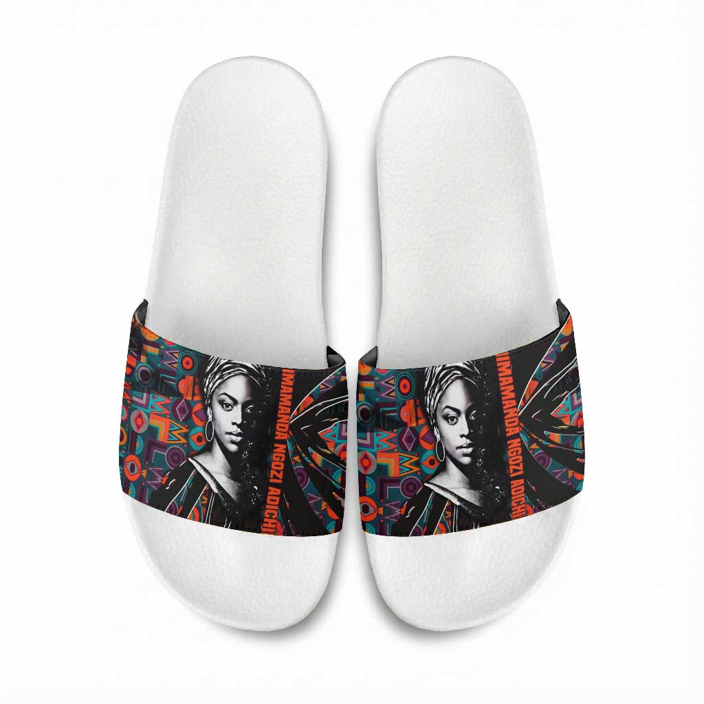 Chimamanda Ngozi Adichie Slide Sandals with Monochrome Portrait, The Danger of a Single Story Quote - African Pride