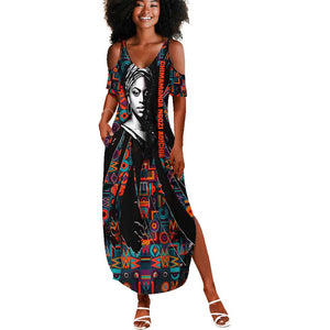 Chimamanda Ngozi Adichie Summer Maxi Dress with Monochrome Portrait, The Danger of a Single Story Quote - African Pride