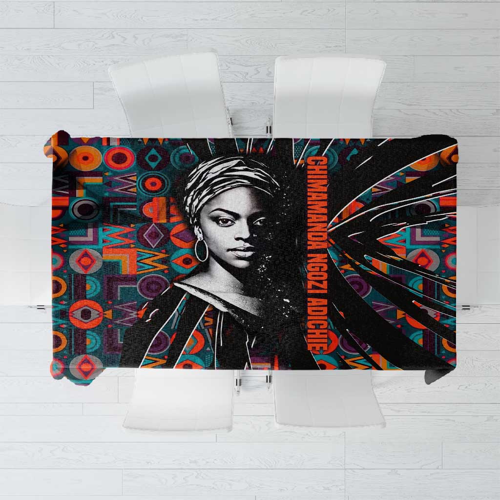 Chimamanda Ngozi Adichie Tablecloth with Monochrome Portrait, The Danger of a Single Story Quote - African Pride