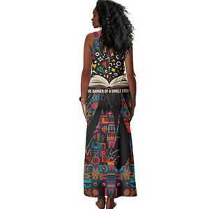 Chimamanda Ngozi Adichie Tank Maxi Dress with Monochrome Portrait, The Danger of a Single Story Quote - African Pride