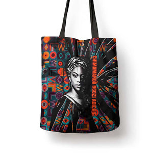 Chimamanda Ngozi Adichie Tote Bag with Monochrome Portrait, The Danger of a Single Story Quote - African Pride