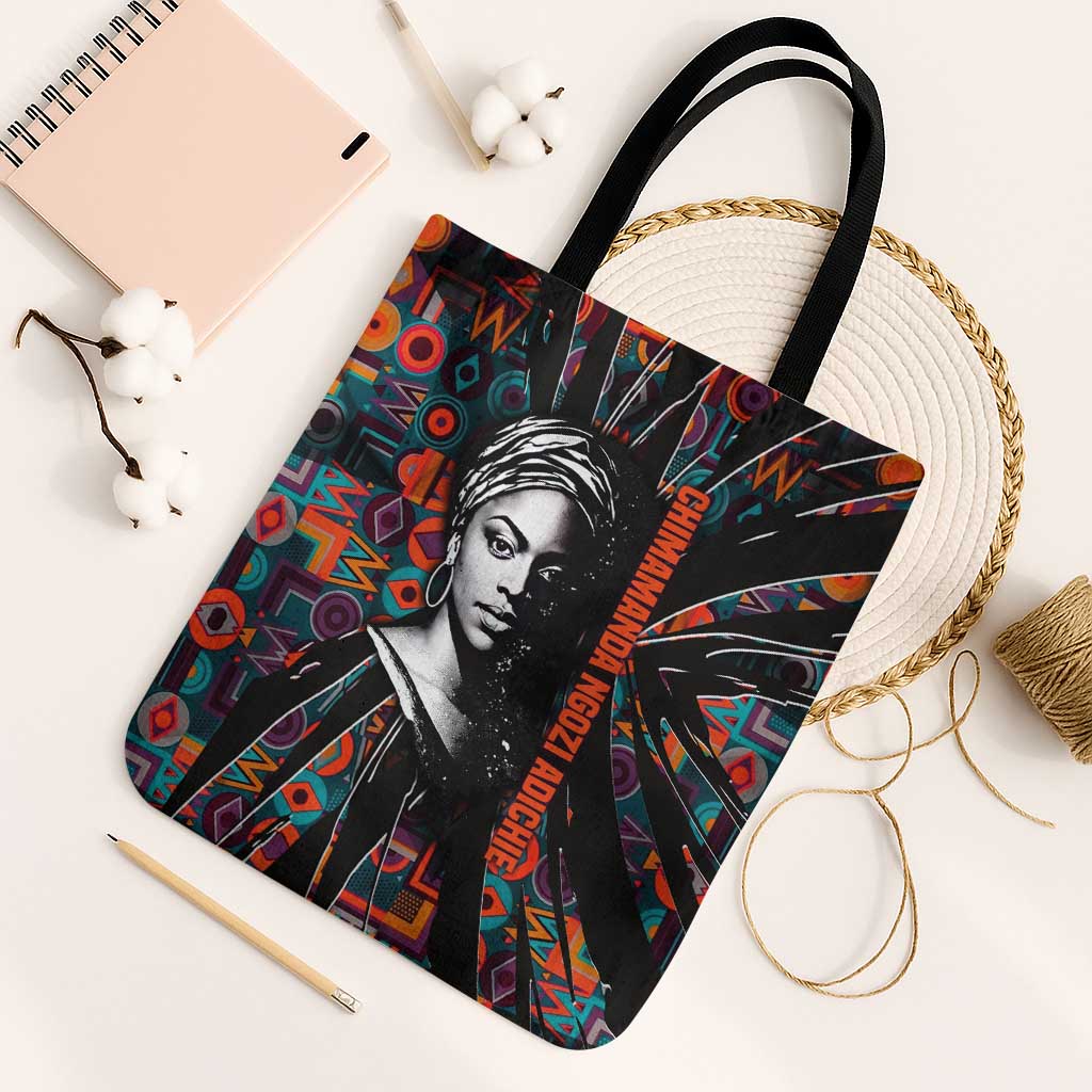 Chimamanda Ngozi Adichie Tote Bag with Monochrome Portrait, The Danger of a Single Story Quote - African Pride