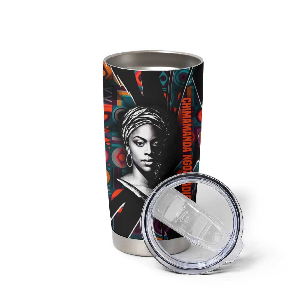 Chimamanda Ngozi Adichie Tumbler Cup with Monochrome Portrait, The Danger of a Single Story Quote - African Pride