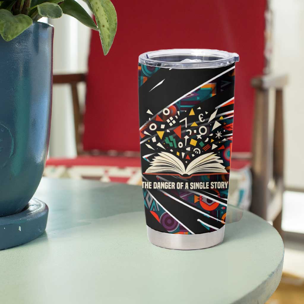 Chimamanda Ngozi Adichie Tumbler Cup with Monochrome Portrait, The Danger of a Single Story Quote - African Pride