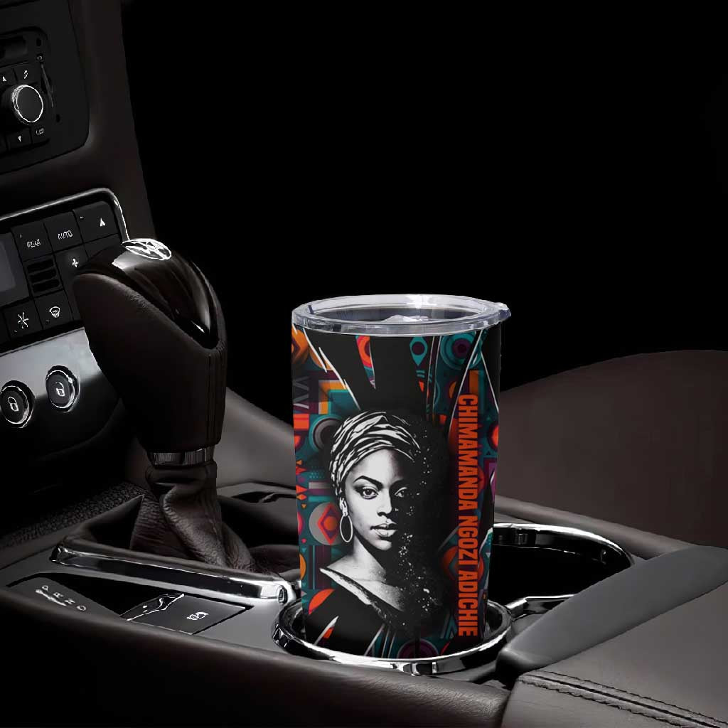 Chimamanda Ngozi Adichie Tumbler Cup with Monochrome Portrait, The Danger of a Single Story Quote - African Pride