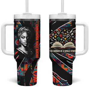 Chimamanda Ngozi Adichie Tumbler With Handle with Monochrome Portrait, The Danger of a Single Story Quote - African Pride