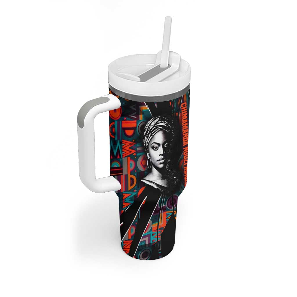 Chimamanda Ngozi Adichie Tumbler With Handle with Monochrome Portrait, The Danger of a Single Story Quote - African Pride
