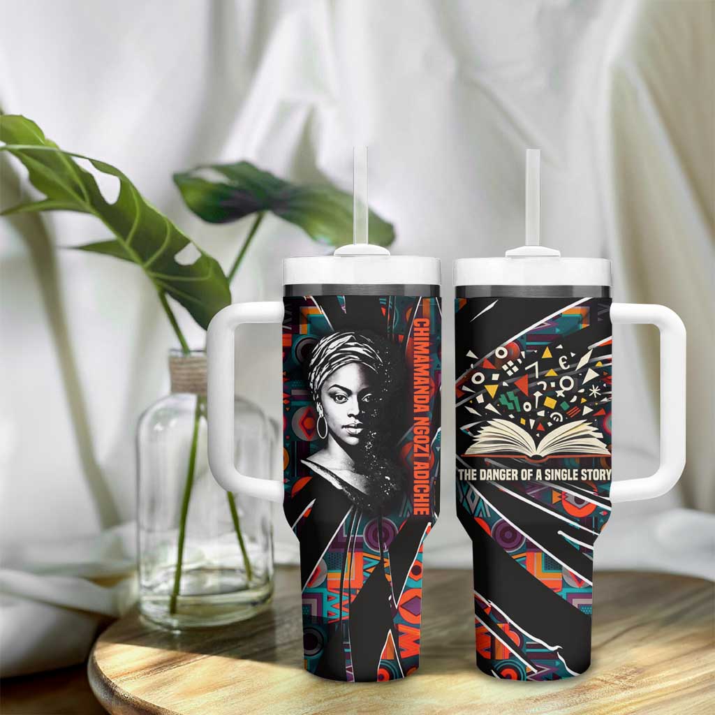 Chimamanda Ngozi Adichie Tumbler With Handle with Monochrome Portrait, The Danger of a Single Story Quote - African Pride